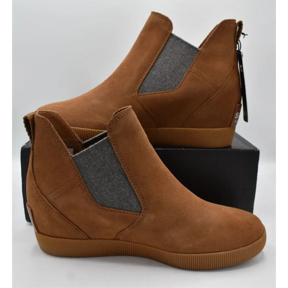 Sorel Womens Size 10 Out N About Wedge Velvet Tan Suede Gum 2‎ Waterproof Shoes